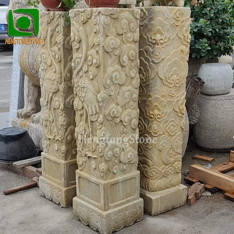 Chinese Ancient Style Marble Small Column Sculpture Stone Pillar Sculpture