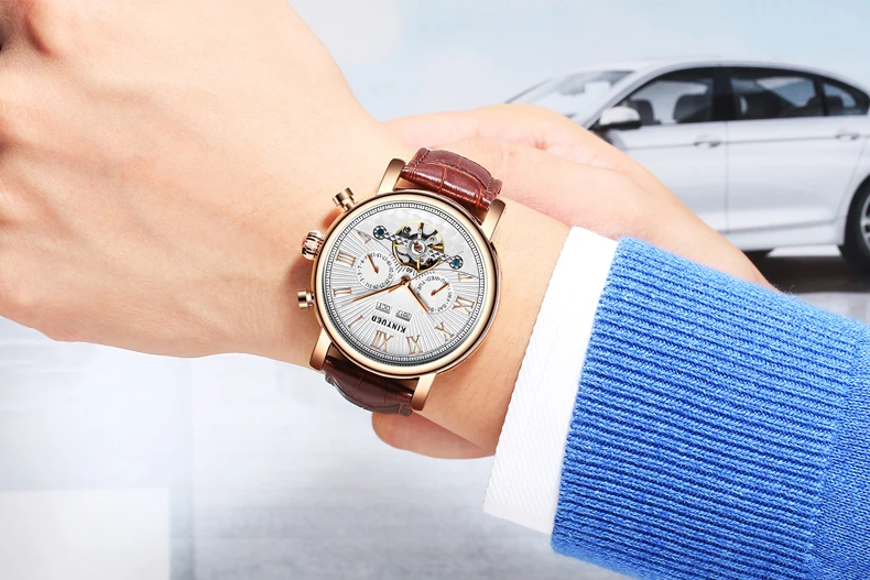 Kinyued J022 Customized Logo Automatic Men Watches Leather Calendar Mechanical Watch