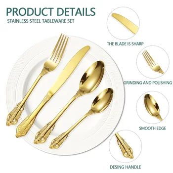 Royal Luxury Flatware Set Stainless Steel Gold Cutlery with Plate Matte for Wedding Decorations Home Tea & Coffee Use