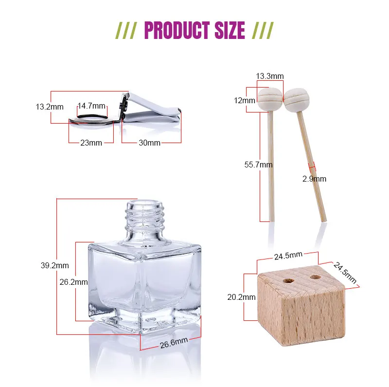 Wholesale Wood Hanging Car Aroma Diffuser 8ml 10ml Air Freshener Cube Frosted Car Hanging