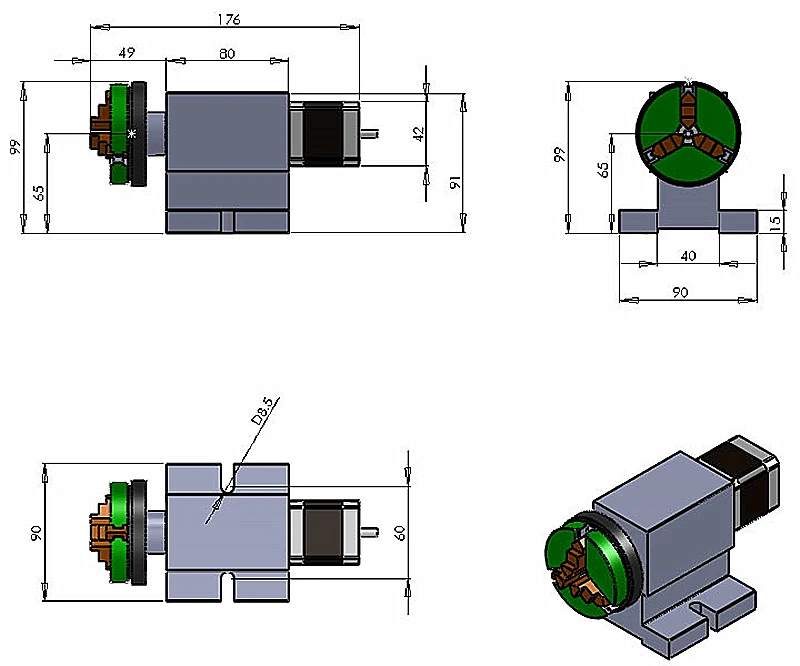Cnc Rotary Axis Milling Machine Dividing Head Harmonic Drive Reducer 3 Jaw 50mm Chuck