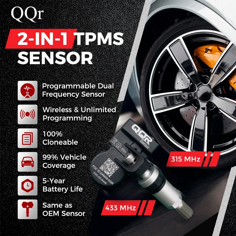 QQr Universal Programmable TPMS Sensor OE Tyre Pressure Sensor Valve Replacement 433Mhz 315Mhz Car Tpms Universal Sensor