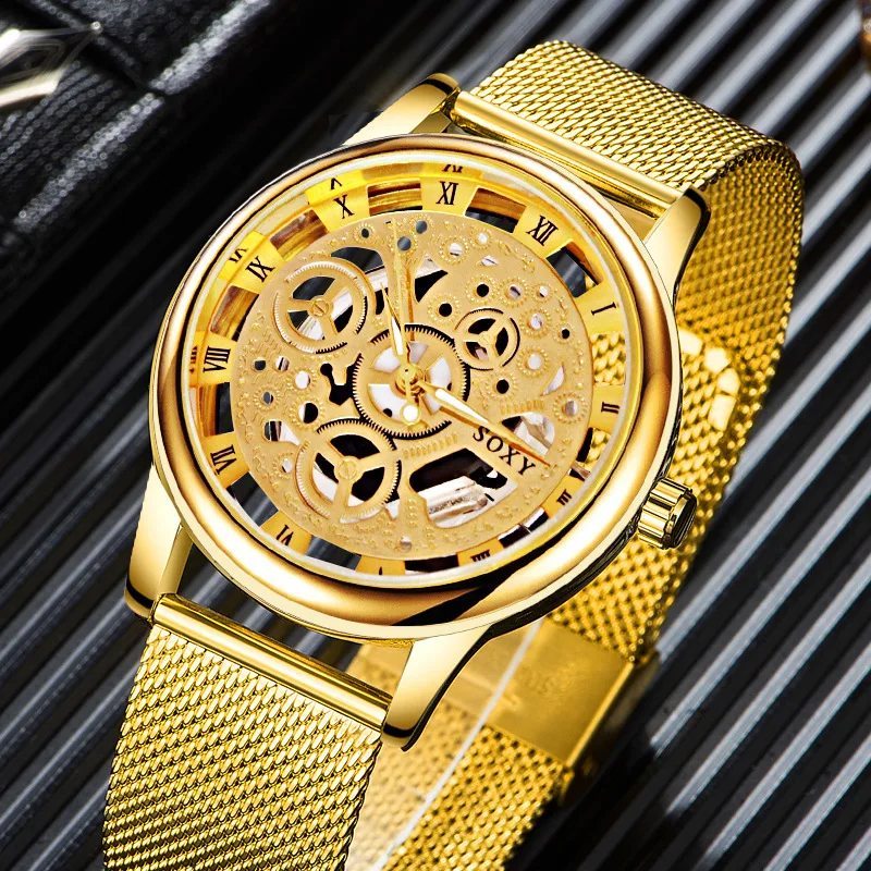 SOXY Watch 2020 Skeleton Wrist Watch Men Simple Style Mesh Belt watch  relogio masculino