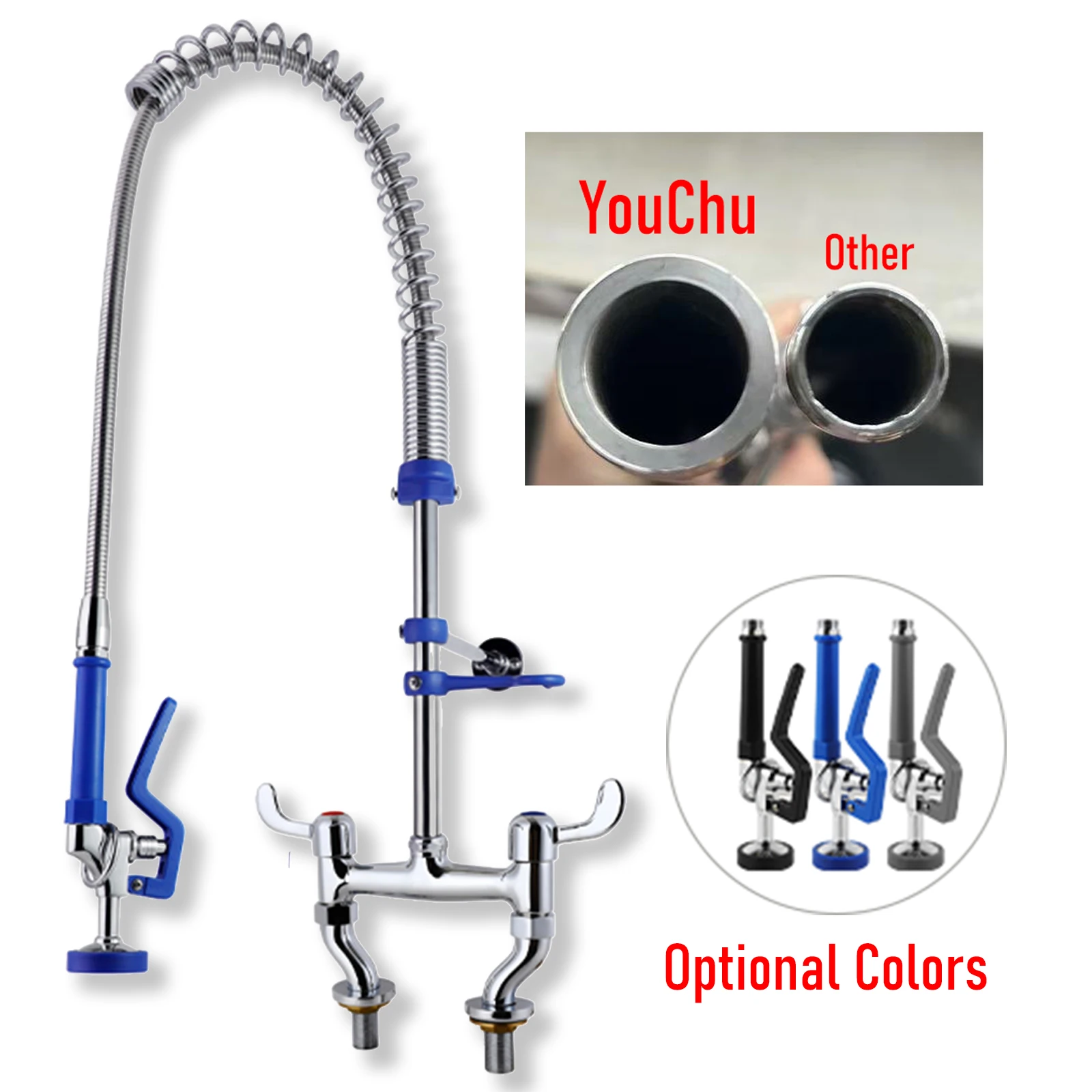 صنبور مطبخ تجاري مثبت على السطح مع وظيفة التنشيف المسبق، صنابير حوض للمطاعم، صنابير رشاش مزودة بفوهة إضافية قابلة للرفع لغسالة الصحون