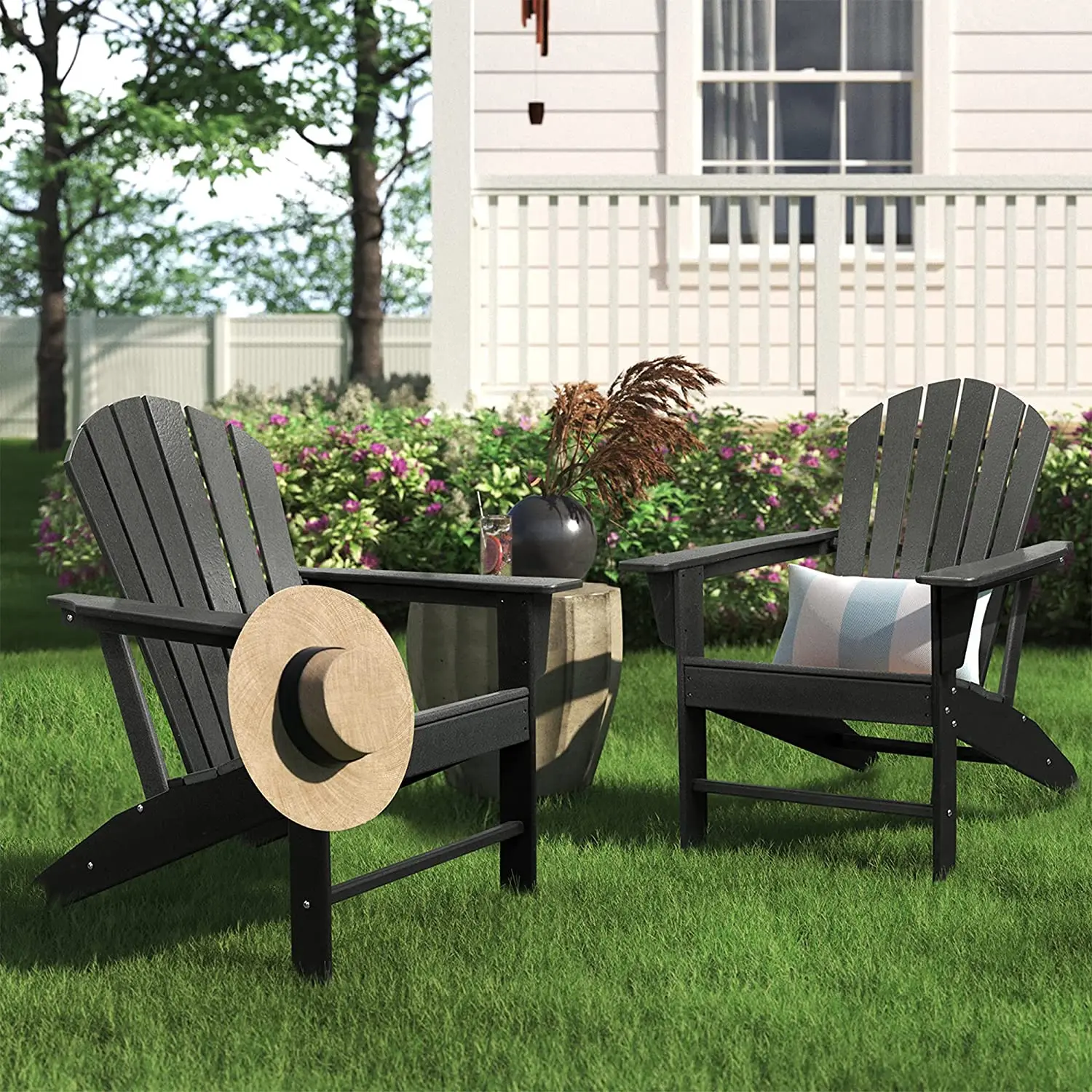 KINGYES Adirondack Klappstuhl Aus HDPE – Wetterbeständiger Outdoor-Sessel, Faltbar, Für Terrasse & Garten, Schwarz