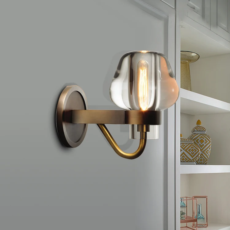 Lampu Dinding Mewah Modern dengan Tubuh Perunggu Tembaga dan Penutup Kristal K9, Lampu Dinding 2 Mata untuk Ruang Dalam Ruang Tamu dan Samping Tempat Tidur