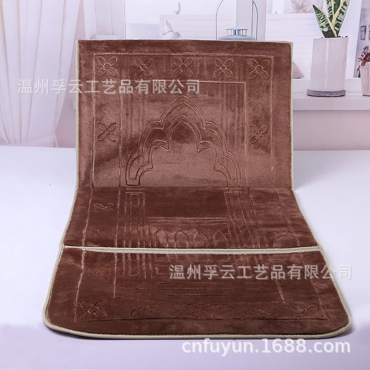 New Design Islamic Striped Pattern Raschel Blanket Foldable Backrest Mosque Prayer Rug for Ramadan for Pakistani Muslims