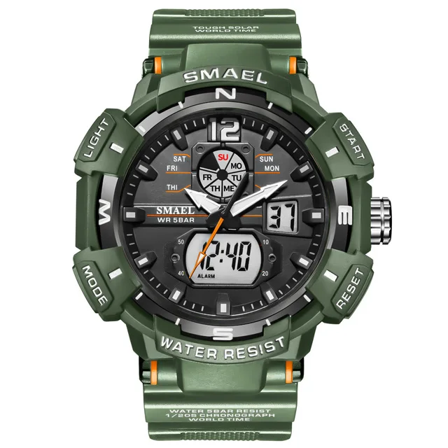 Smael 8045 Shockproof Electronic Watch Plastic Handle Multifunctional Analog Digital Sport Dual Display Electronic Quartz Watch