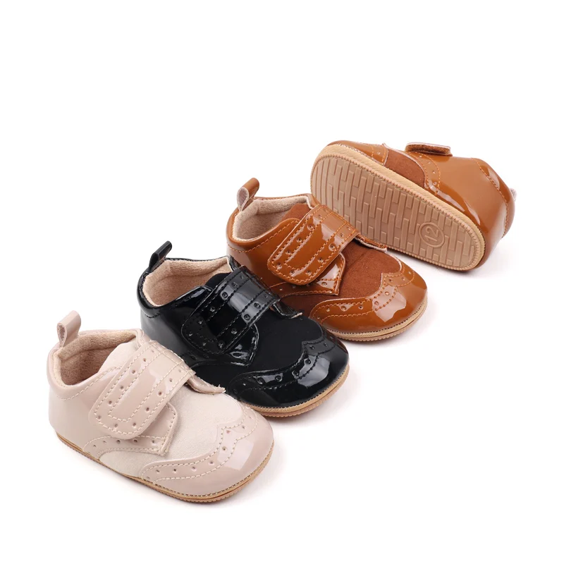 New Arrival Anti-Slip TPR Soft PU Baby Dress Shoes with Flat Outsole for Boys and Girls Tollder Baby Walking Shoes 0-15M