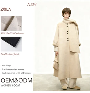 Factory Price Women's Outerwear Cashmere Long Double-breasted Winter Wool Blending Plain Dyed Handmade Popular Woman Coat