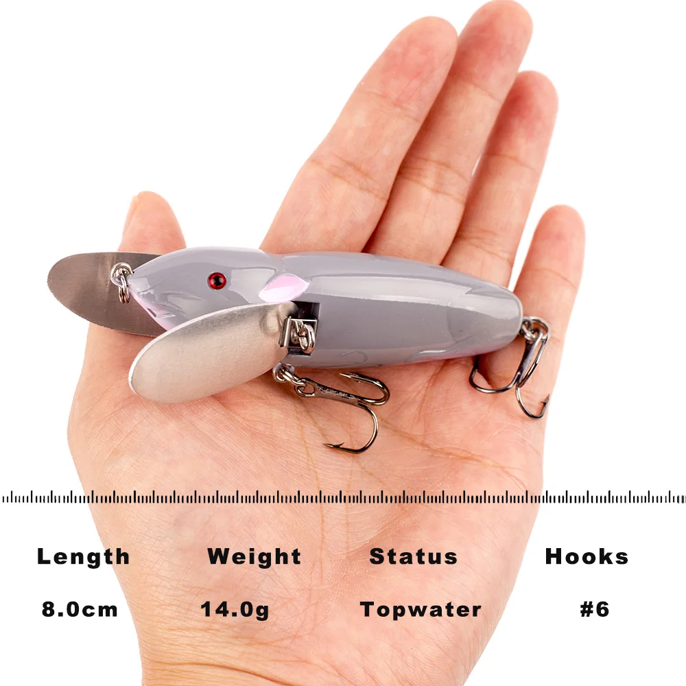 Mouse Fishing Lures 8cm 14g Rat Bait Topwater Metal Wings Fish Lure for Bass