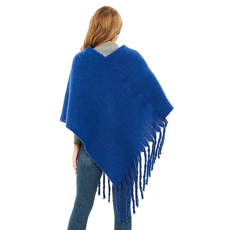 Winter 2019 Pashmina Wholesale New Fashion Women Blanket Female Cashmere  Warm Thick Scarf and Knit Poncho Shawl Fringed Cape