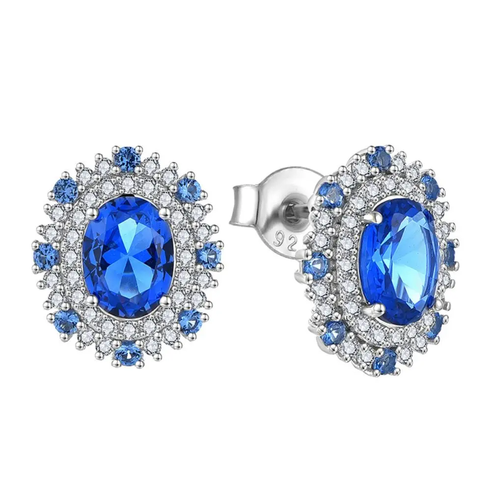 Natural Sapphire Earrings 925 Sterling Silver Women'S Royal