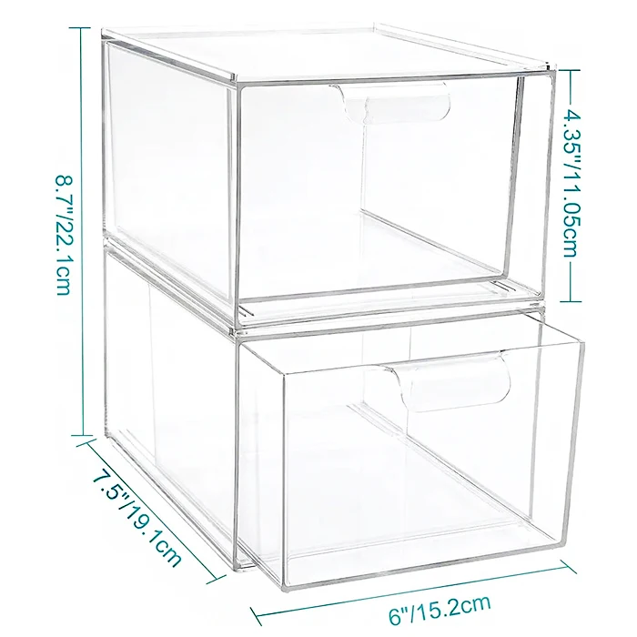 Desktop Stackable Rectangular Clear Acrylic Makeup Storage Drawer Box Acrylic Bathroom Organizer