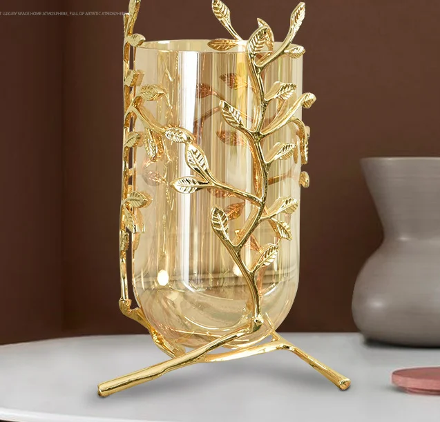 Luxury Gold Metal Frame Wrought Iron Flower Glass Jar Decorative Metal ...