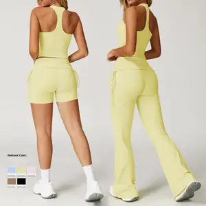 Nakedfeel Women Activewear High Elastic Pushup Fitness Outfit Gym Running Sportswear Set Tight Ribbed High Waist Yoga Set