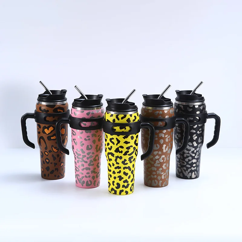 40oz Tumbler With Handle Straw Stainless Steel Customizable Outdoor Ice