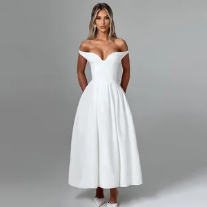 V Neck Off the Shoulder Backless a Line Elegant Evening Party Gown Prom Ladies Dresses Wedding Casual Clothes Outfit