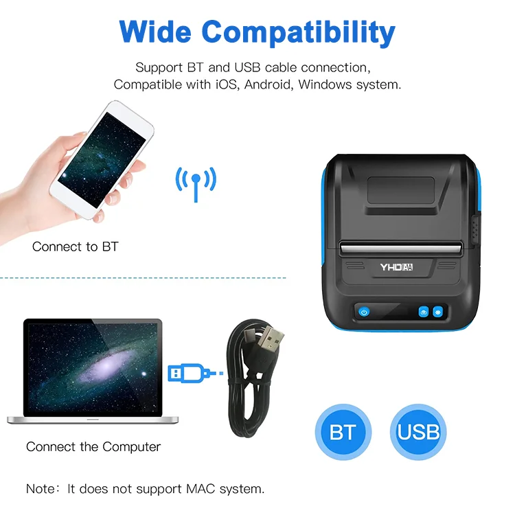 80mm Thermal receipt printer with Blue Tooth Wireless portable thermal printer.