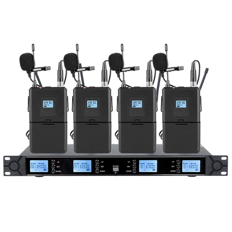 4 Channel Wireless Conference Microphone Professional UHF High Sensitive True Diversity Wireless Microphone