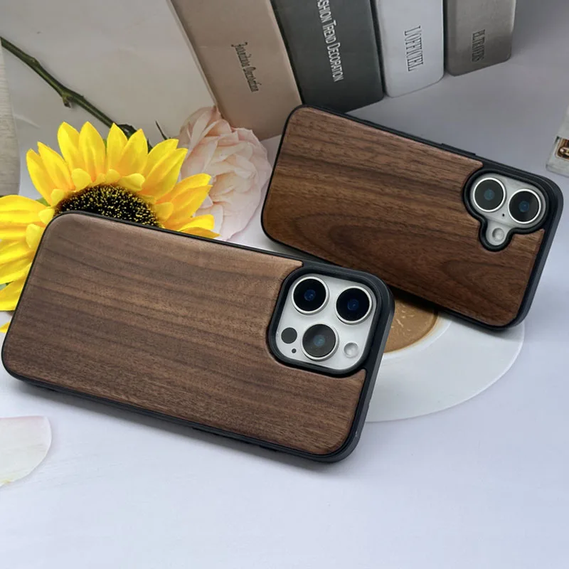 Retro Solid Wooden Mobile Phone Case Shockproof Custom Wood Cover TPU Bamboo Cases for Iphone 16 Pro Max 15 16plus 14 13 12 11