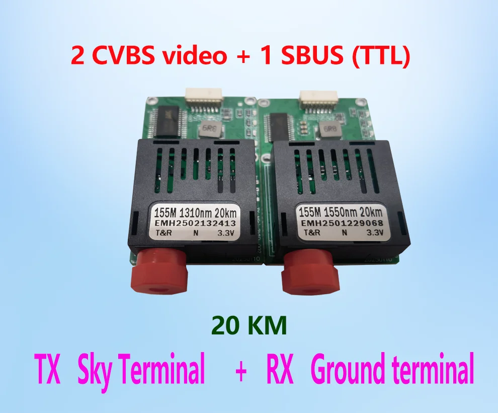 60KM Optical Fiber Transceiver Module Specialized for Drone SC/FC/LC/ST Interface UART/TTL/SBUS Fiber Optic Converter FPV