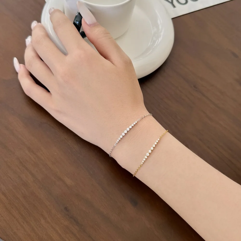 KAKODIY Simple Design 925 Sterling Silver 5A Cubic Zirconia Adjustable Bracelet Slide Clasp Women's Bracelet detail 1
