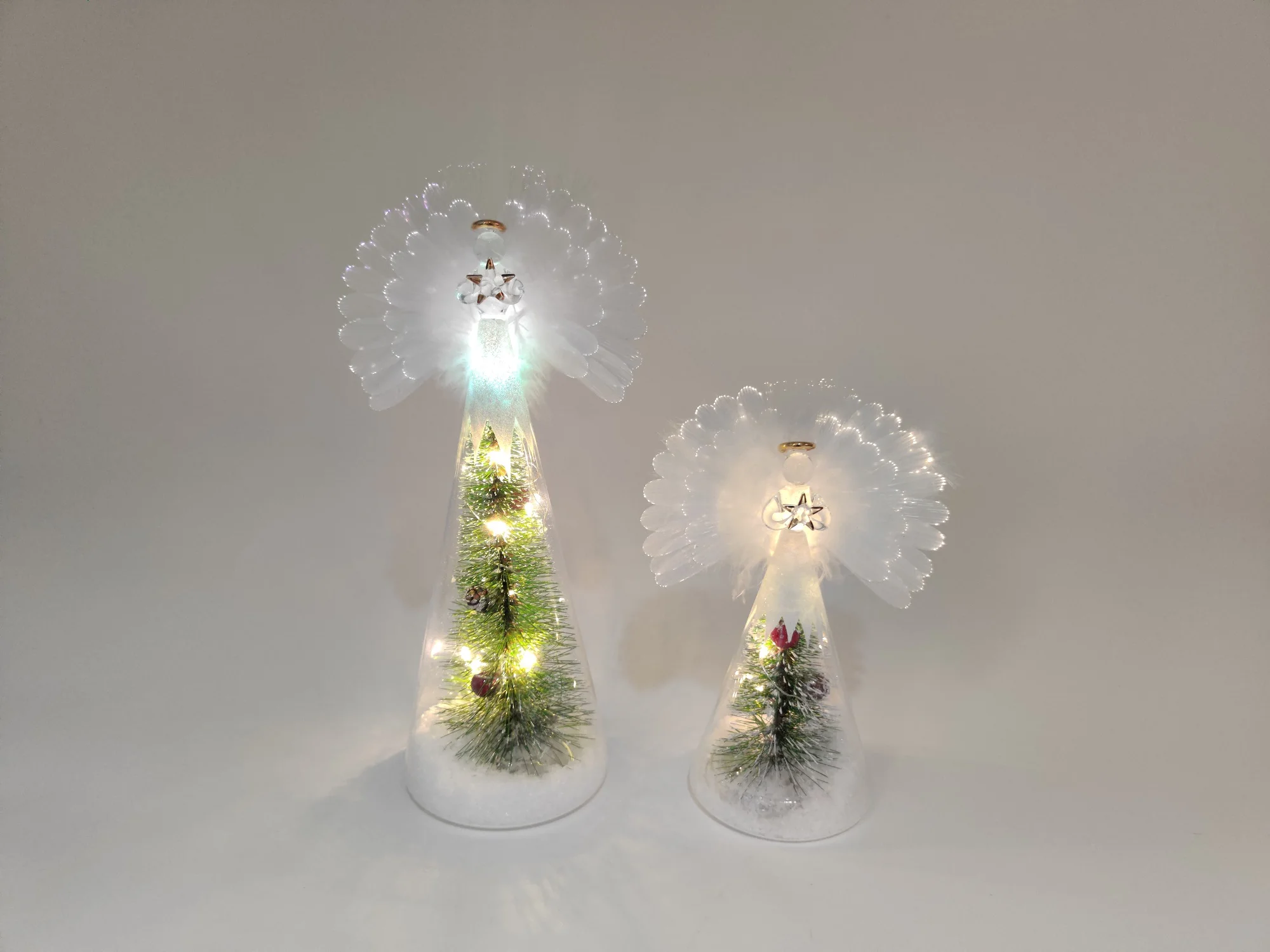 Battery operated led fiber optic wings angels glass crafts wholesale glass angel Christmas home decorations for sale factory