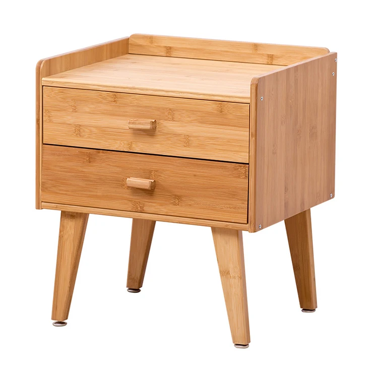 Modern Bamboo Nightstand Night Stand With Drawers Home Bedroom