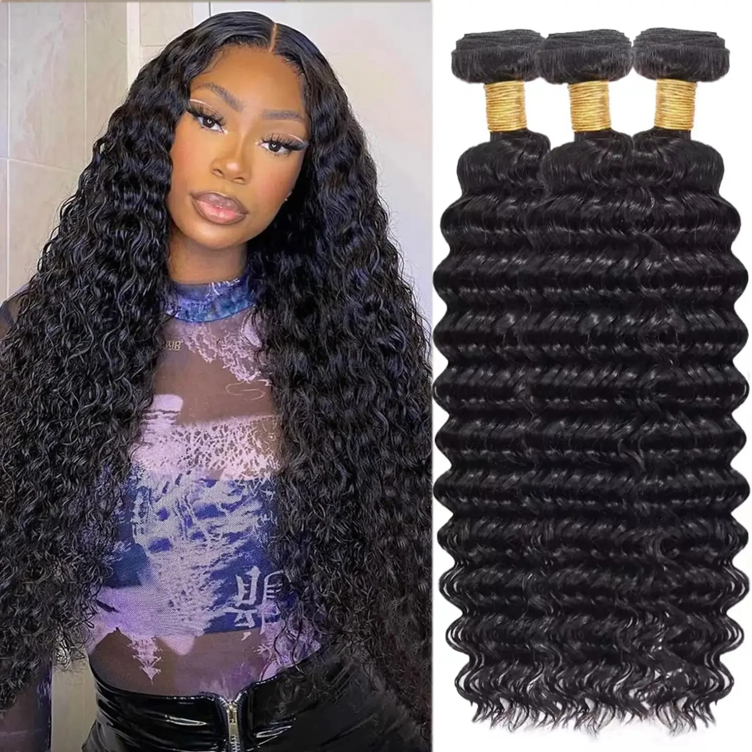 Brasiliano Deep Wave Human Hair Bundles 30 pollici Virgin Wet And Wavy Curly Remy Extensions_voghion.com