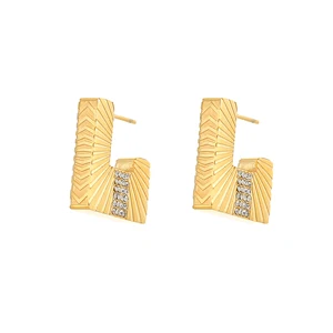 Fashion Jewelry 18K Gold Plated Stainless Steel Geometric Stud Earrings-Trendy Zircon Engagement