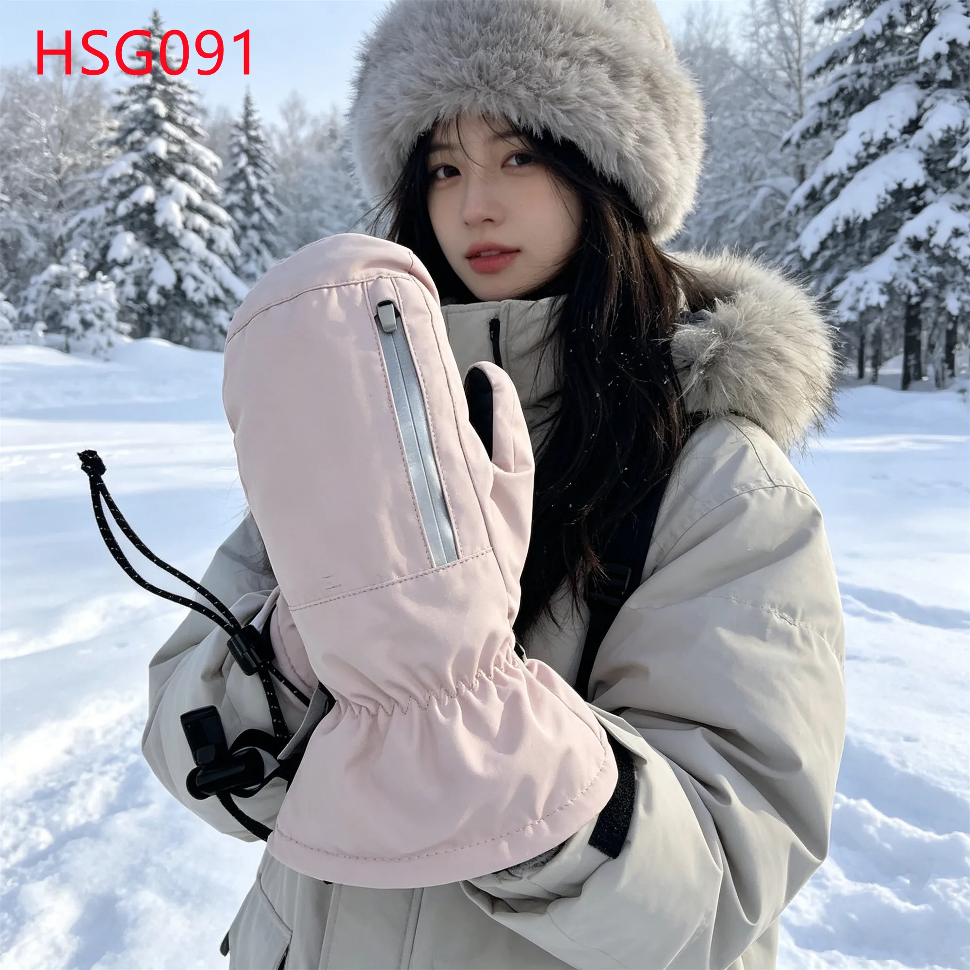 LXG,frozen Area Travel pink Color Ski Gloves with Pocket Freezing Winter Days Reinforced Palm Insulated Ski Mitts HSG091
