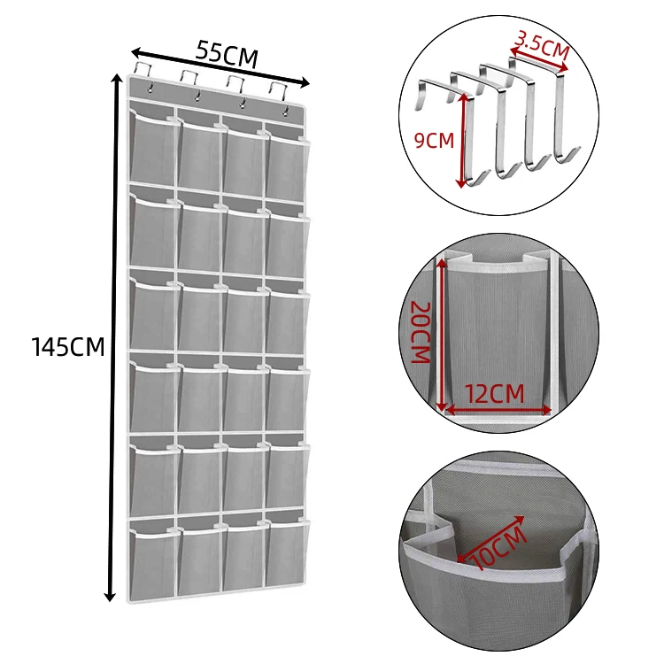 High Quality Fine Mesh Door Shoe Organizer Hanging Closet Holder Hanger Storage Bag With 24 Large Mesh Pockets Storage for Home
