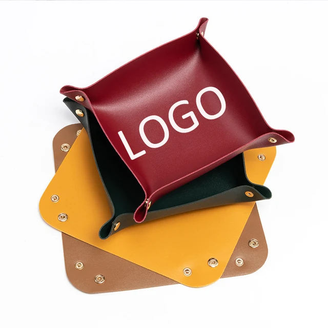 Custom Logo PU Leather Valet Tray Foldable Desk Storage Catchall Tray Desktop Storage Organizer Can Custom Size Shape