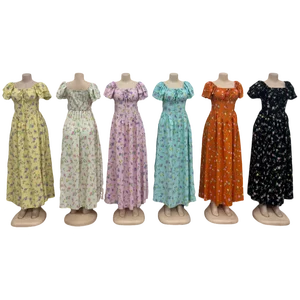 New Summer Women's Floral Print Casual Fashion square Collar Short Sleeve Dress