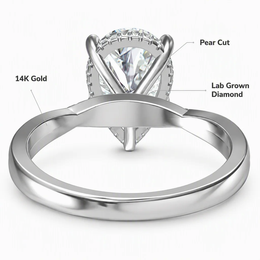14K Gold Pear Cut Lab Grown Diamond Ring Pear Round Lab Created Diamond Engagement Ring Lab Diamond Rings for Women