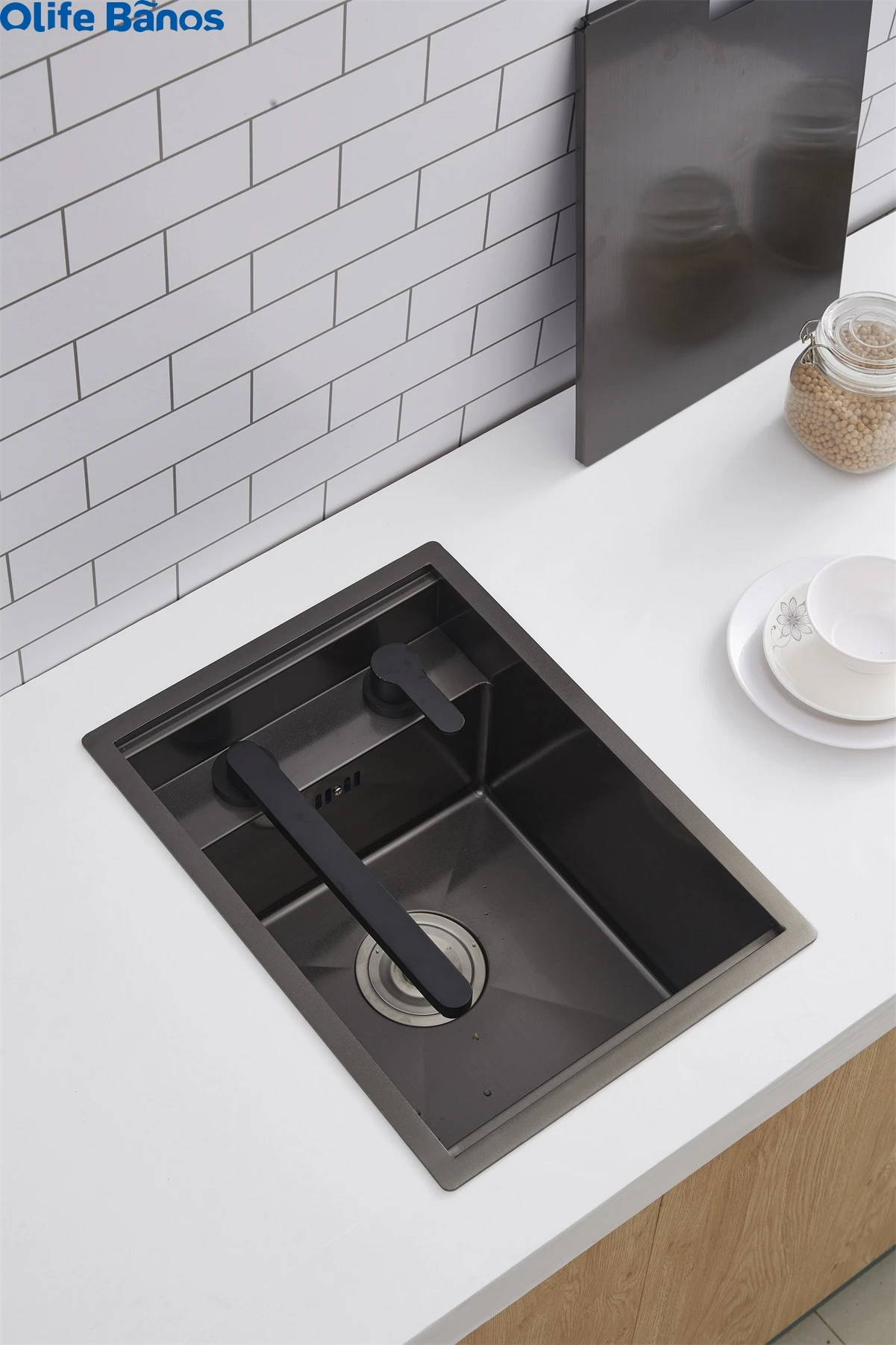 Olife Banos 45x35cm hidden sink 304 stainless steel single-slot small bar wash basin black mini island wash basin invisible sink manufacture