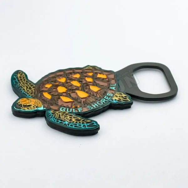 Factory Customized 3d Sea Turtle Resin Metal Beer Bottle Opener Fridge Magnet