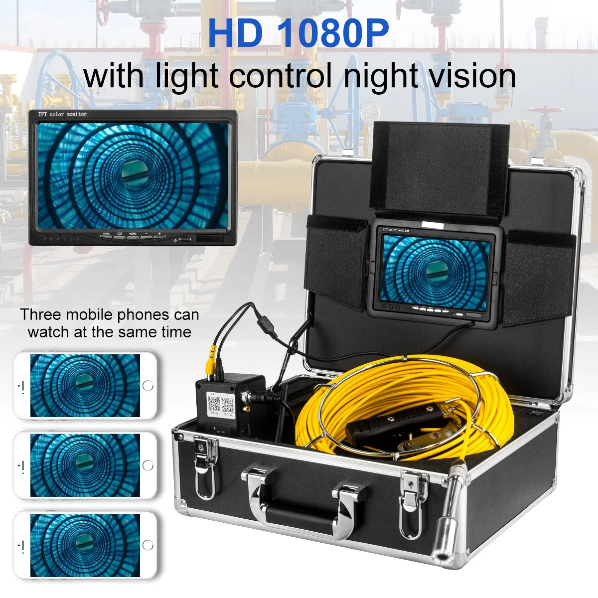 Sewer Camera 512Hz Sonde&Self-Leveling 7inch HD Screen DVR 16GB Drain Camera Waterproof IP68 Endoscope Pipe Inspect Camera