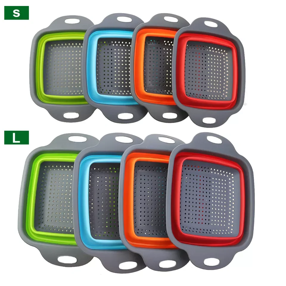 Силиконовая складная сливная корзина, складное сито для мытья фруктов и овощей, дуршлаг, складной сливной кухонный инструмент для хранения, wholes