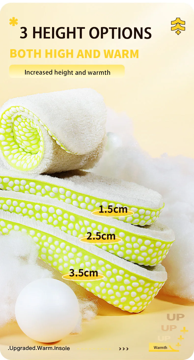 Winter Warm Height-Increasing Insoles, Fluffy Thermal Inserts for Cold Protection