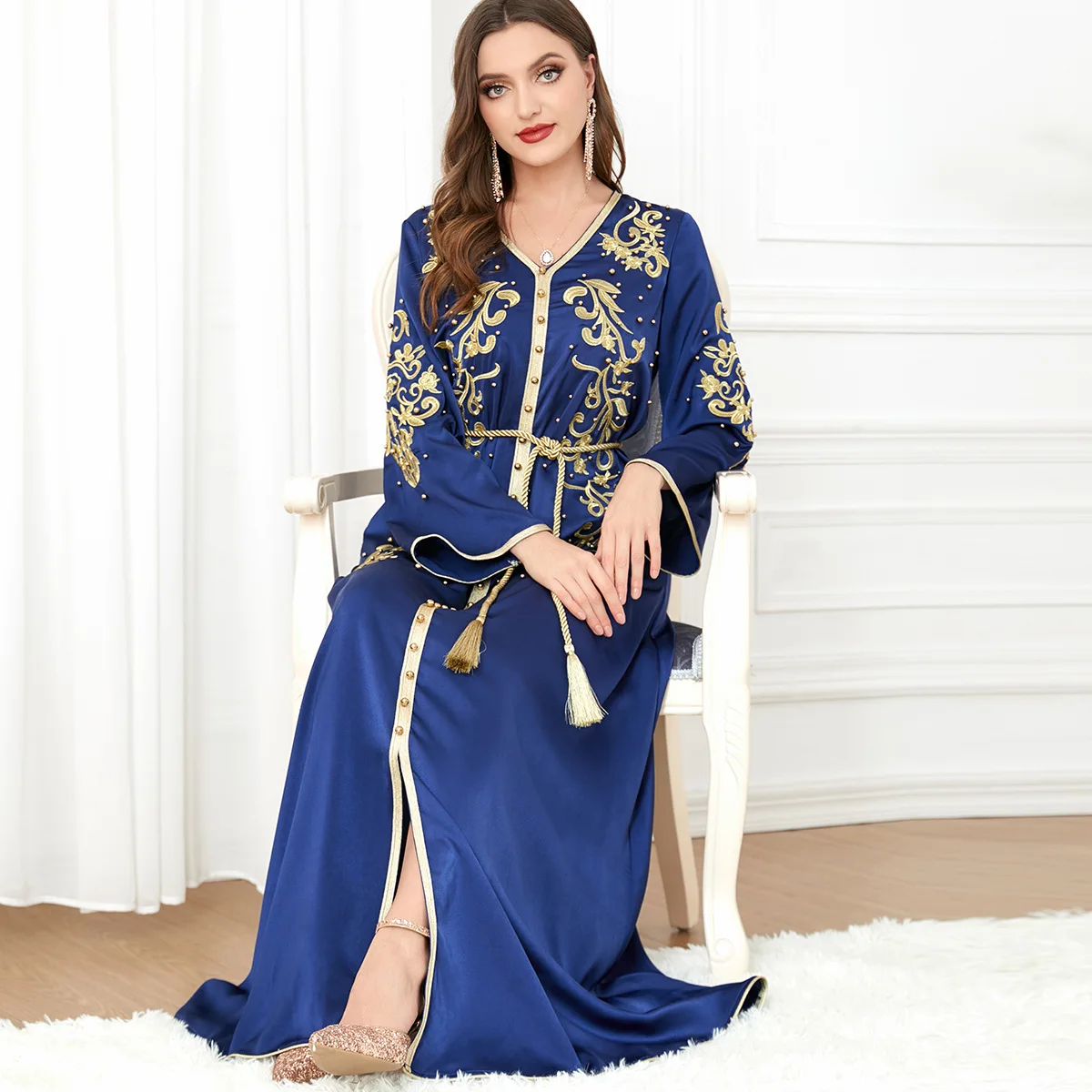 ImranArts-D167 Ethnic Abaya Vintage Dress Elegant 2024 Farasha Traditional Dress Embroidery Maxi Women Fashion Moroccan Kaftan Party Wear