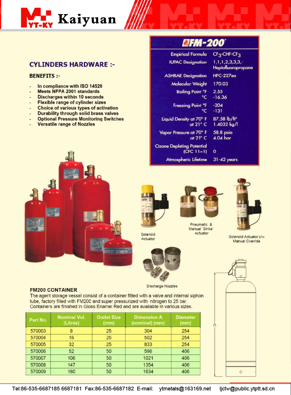 Fm200 Cylinder - Buy Fm200 Cylinder,Solenoid Actuator,Fm200 Valve