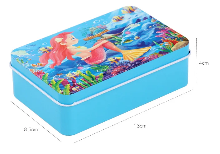 High quality 60 Pieces Tin Box Wooden Kids Puzzle Animal Dinosaur Mermaid Jigsaw Puzzle Wooden Toys Early Educational Toy