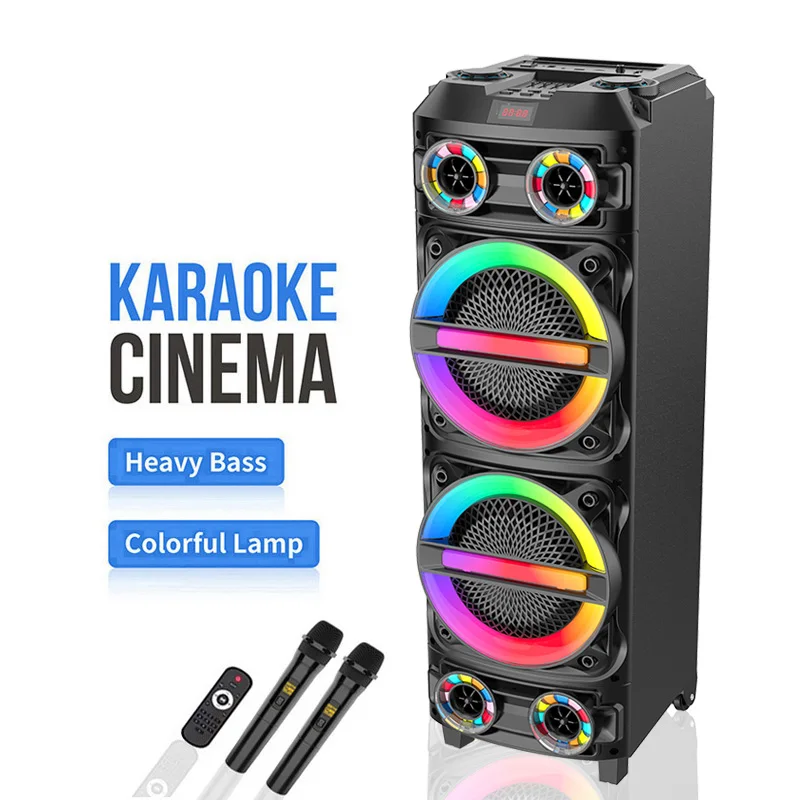 ZQS8231 Big DJ Sound System Professional Factory Price Dual Inch Wooden  RGB Light Trolley Speaker With Wireless MIC