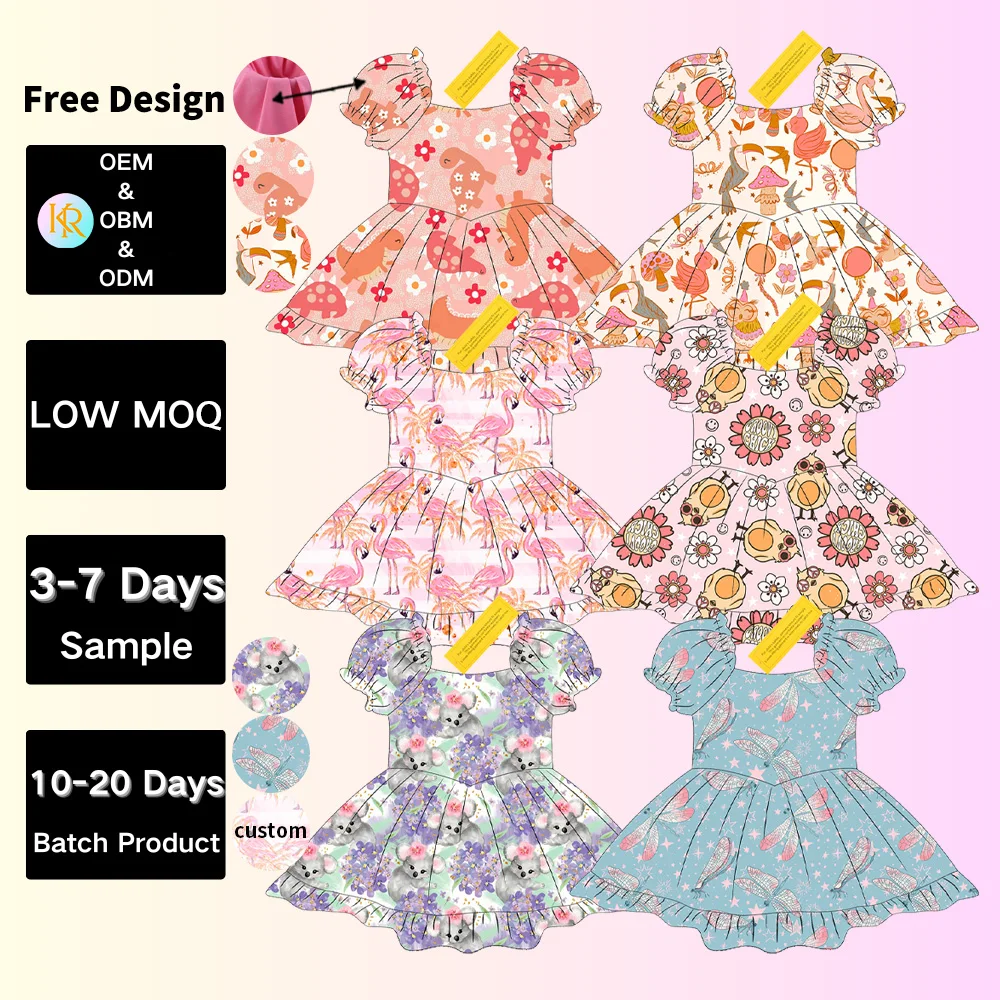 Wholesale Adorable Print Kids Girl 9-10 Summer Ruffle Princess Dress Baby Boutique Kids Dresses for Girls