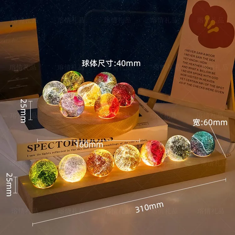 product crystal ball with solid wood bottom colorful glass beads luminous starry night light artistic holiday gift for girls women-40