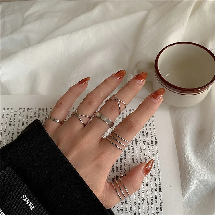Hip Hop Gold Chain Ring Set Punk Finger Rings for Women