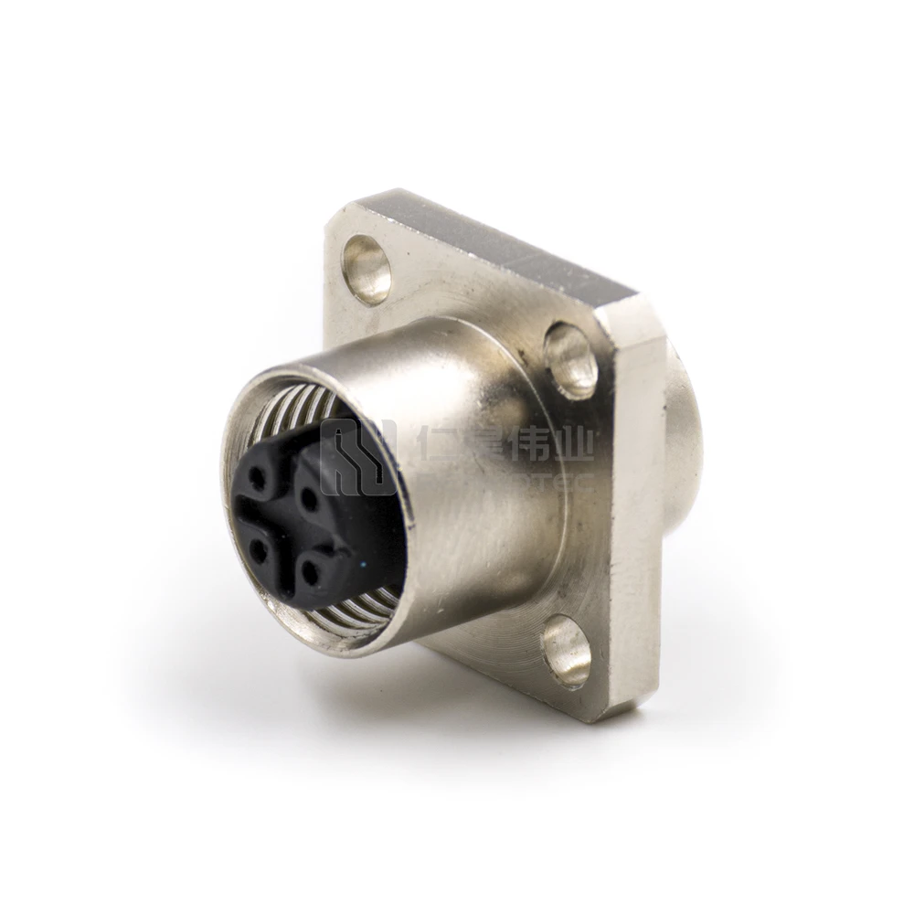 Flange Mount M12 Connector Panel Receptacles a Coded 4 Pin Straight Female  4 Hole Flang