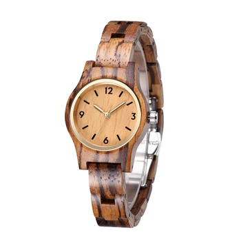 TJW Luxury Women's Charm Watch 28mm round Wooden Design with Miyota Movement and Pointer Dial Display